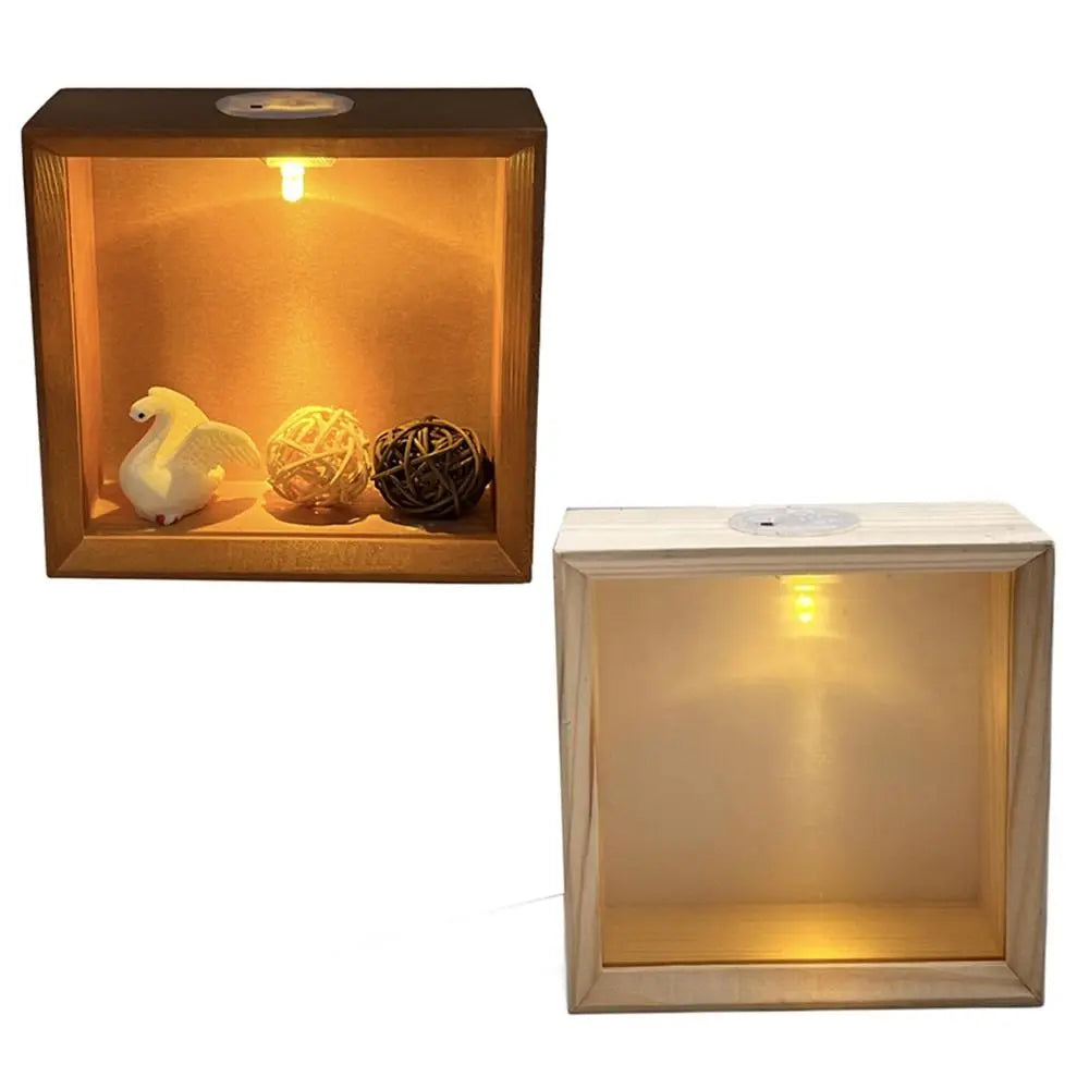Decorative Wooden Shadow Box Night Light – Handmade Transparent Wood Frame with Soft Light and Acrylic Panels
