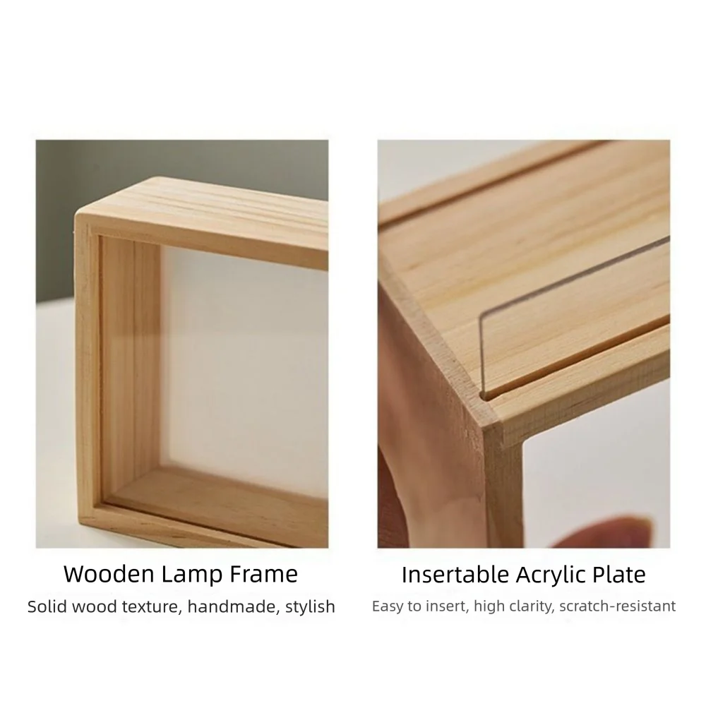 Decorative Wooden Shadow Box Night Light – Handmade Transparent Wood Frame with Soft Light and Acrylic Panels