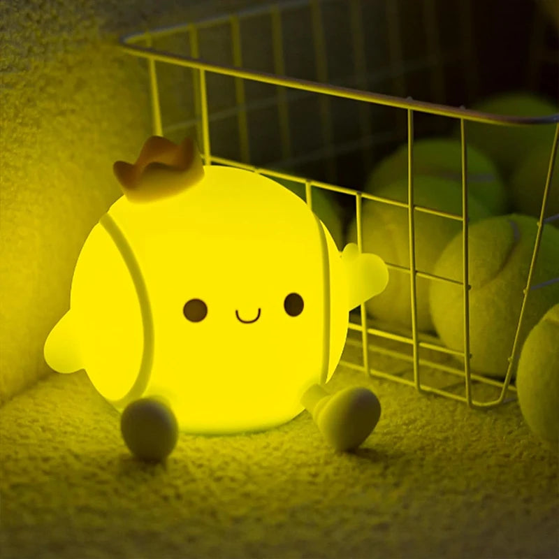 Tennis Night Light – LED Squishy Novelty Lamp, 2-Level Dimmable Rechargeable Touch Lamp for Kids Nursery or Bedroom